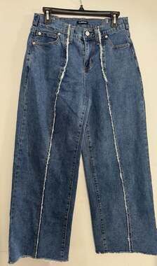 Flamingals Women’s Frayed Seam High Waist Wide Leg Jeans Size Medium 28x28